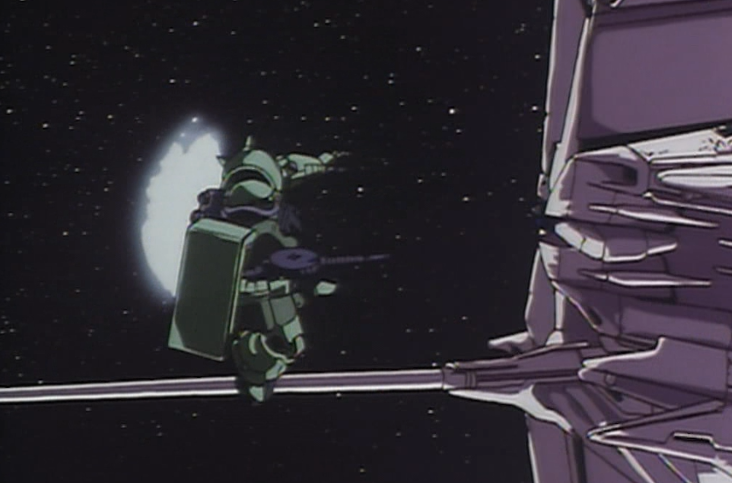 antilock2020's tweet photo. 0083の12話、試作3号機の正面からマシンガンを撃つだけ撃ってから回避するザクⅡ
一連の動作の4枚目で既にバーニアカットして慣性で動いて推進剤消費は最低限、その上で目線を3号機から切ってない。
これだけで「手練れ」「プロ」と分かる秀逸な描写。
 #細かすぎて伝わらないガンダムの好きなシーン https://t.co/cOn8O0BxLv