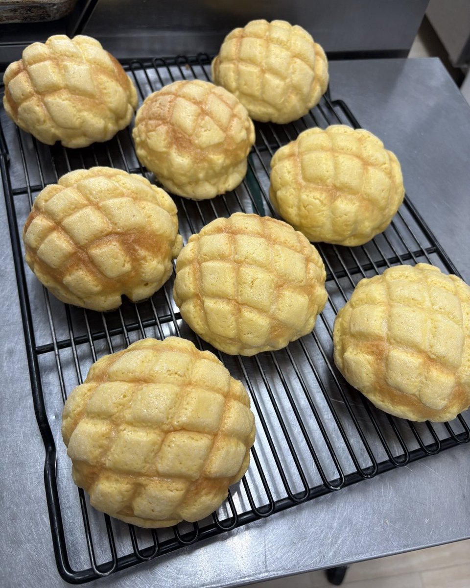 Shimauma_Bakery's tweet photo. \\  RENEWEWAL  //  『 メロンパン』 ¥330

向原農園の贅沢卵「彩」を使用した、
自家製クッキー生地のメロンパン🍈♪
外はサックリ、中はふわっと食感です❕❕ https://t.co/DV6WINB4hb