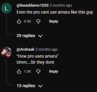 fettR6S's tweet photo. these are the comments on a benjamaster amaru clip https://t.co/9PZAMinOOr