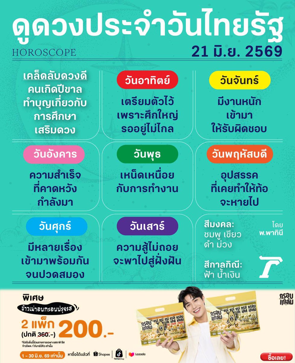 Thairath_News's tweet photo. ดวงวันนี้มาแล้วจ้า
ดูดวงไทยรัฐโดยหมอดูชื่อดังรวมไว้ที่นี่>>
https://t.co/X7GqC8SFtz
#ดวงไทยรัฐ #ไทยรัฐออนไลน์ #TRC #��รอบแกล้มข้าวเม่า #โปรโมชัน https://t.co/IRfpm0qjO1