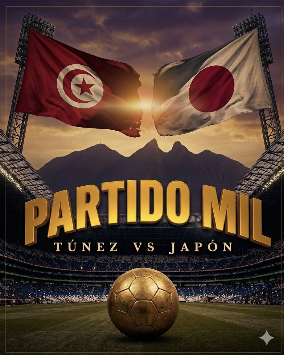 JORGMAZARIEGOS's tweet photo. ¡UN ENCUENTRO PARA LA HISTORIA! 🇹🇳 🆚 🇯🇵
La Copa del Mundo se viste de gala para presenciar un hito sin precedentes: el PARTIDO MIL. 2 culturas, 2 estilos de juego y una sola pasión se unen en un escenario monumental que quedará grabado con letras de oro en los libros del fútbol. https://t.co/yFXquX3zwa