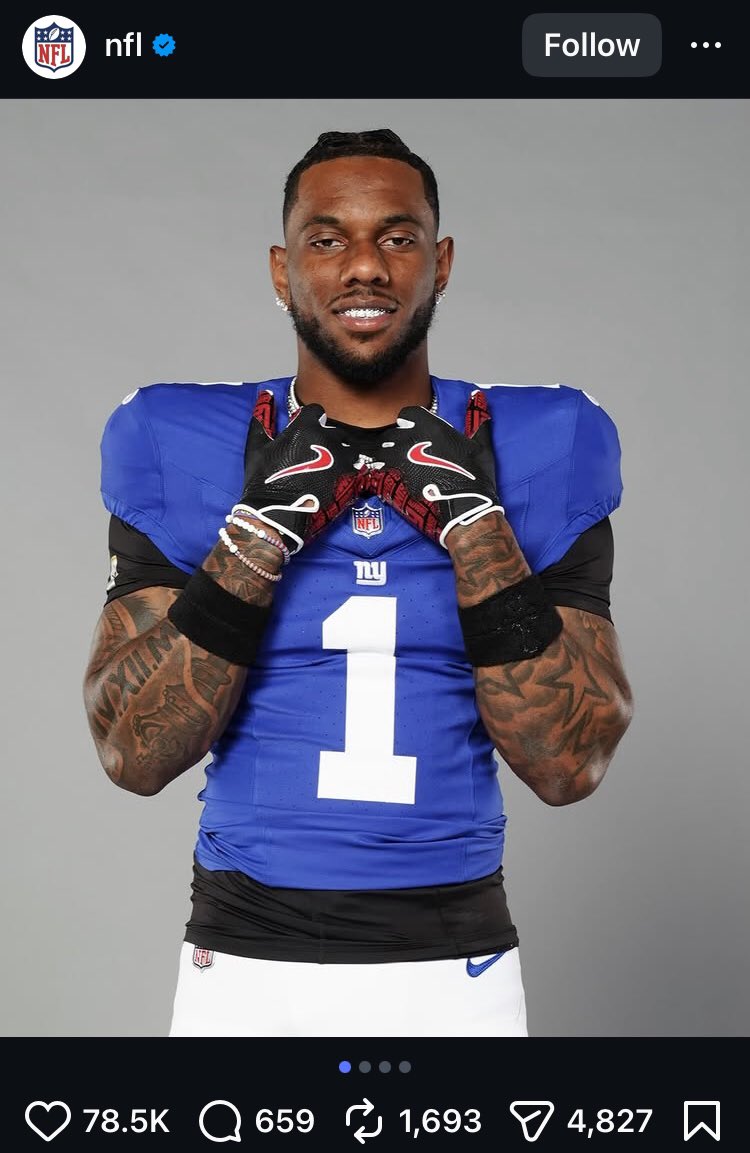 RagingGiantsFan's tweet photo. OBJ in the comments of the NFL posting Malik Nabers 

Leek + OBJ bouta do numbers 🎯🔥

#NYGiants #NYG #BigBlue #NFL https://t.co/k33OvfScgl