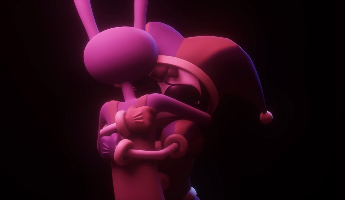 SpideyQrow's tweet photo. I still can’t get over how she hugs both of them the same exact way 

She loves them both so much

#FunnyBunny #JesterDoll https://t.co/FybuA4Hy5T
