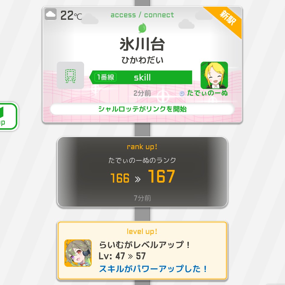 taddinone_sta's tweet photo. ランクアップっていつ以来だったかな？　692日目で到達
らいむのレベルが上がって、シャルちゃんは氷川台に飛んで行った
#たでぃのーぬ駅メモ https://t.co/7pLD4CTYL2