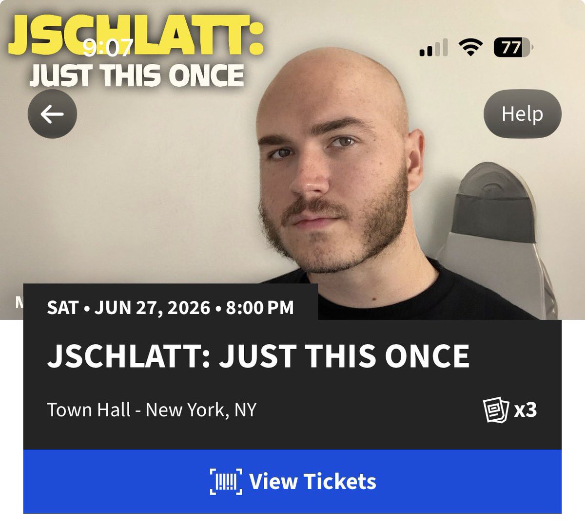 ykcoolin's tweet photo. Anyone looking to get last minute tickets to jschlatts show in new york, i got em. Sadly cant afford to go anymore since i dont actually live in ny. $60 a ticket https://t.co/9RRa26XK0x