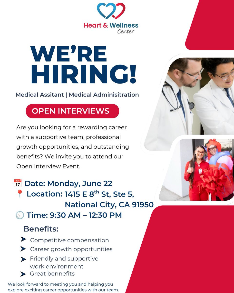 swc_hecnc's tweet photo. Heart &amp; Wellness Center - Now Hiring. Open Interviews Monday, June 22 https://t.co/t8ALIrsKVq