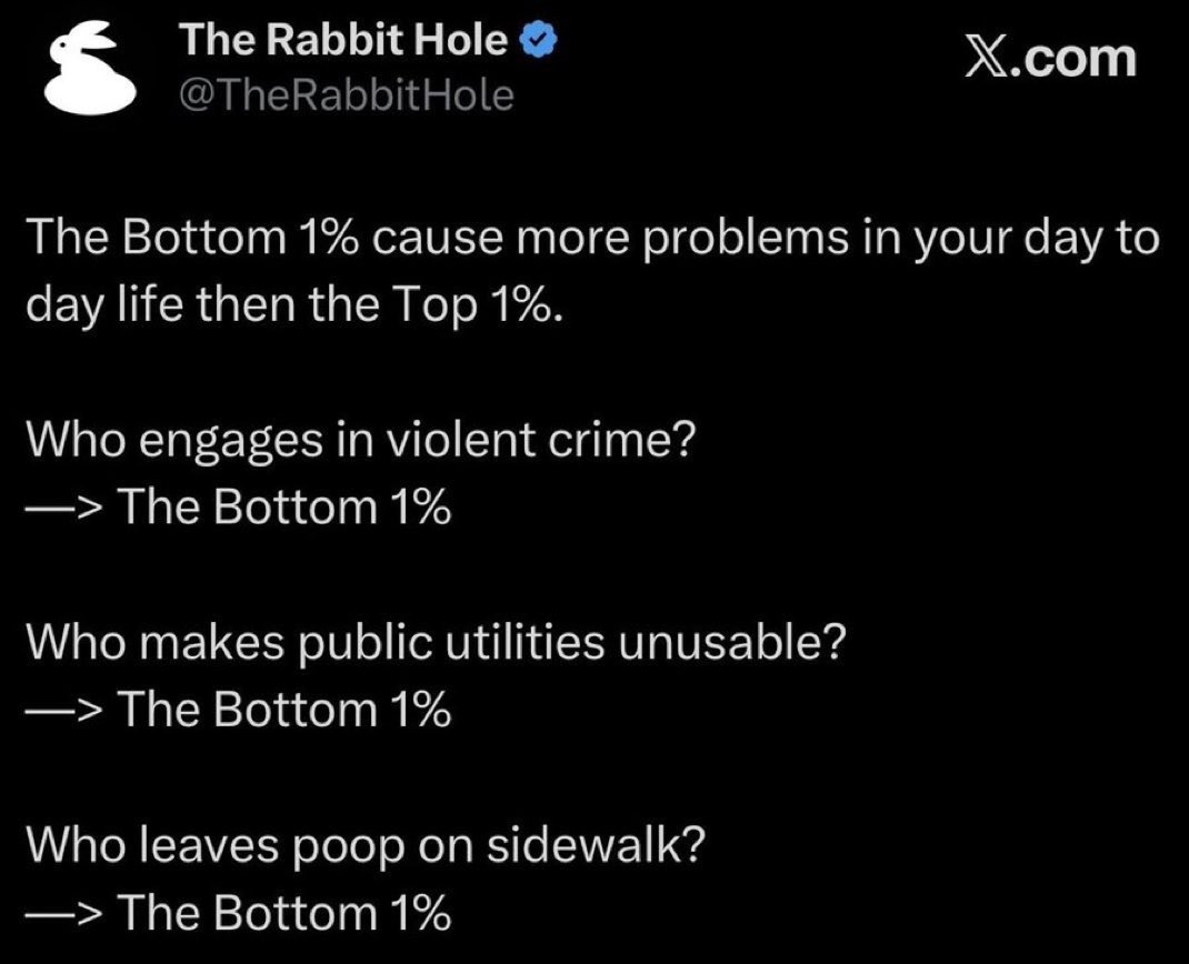TheRabbitHole's tweet photo. @elonmusk Simply addressing the Bottom 1% is the solution https://t.co/QVT8iSs1ag