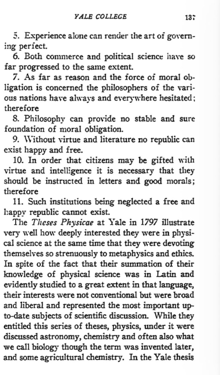 Mellow_Mizz's tweet photo. I like "Education of the Founding Fathers of the Republic: Scholasticism in the Colonial Colleges" by James Walsh.

You can read the theses that the Americans of the colonial era were debating in college, and you can determine for yourself if your education is at the level of theirs.