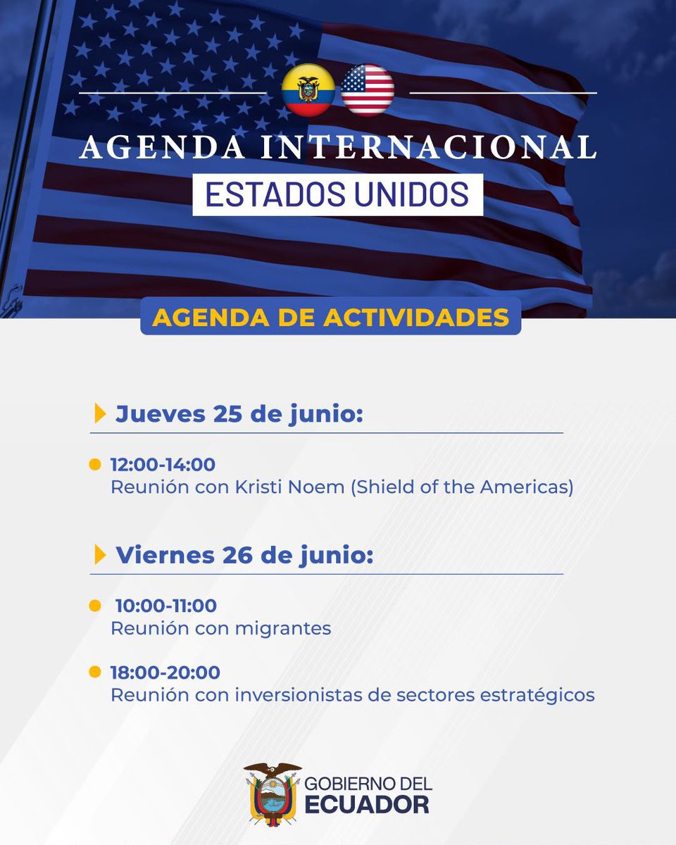 ElenaDeQuito's tweet photo. Noboa lo volverá a hacer. El presidente viajará nuevamente a Estados Unidos y su agenda coincide, una vez más, con un partido de la selección ecuatoriana: el encuentro frente a Alemania.
Eso sí, esta vez se adelanta a aclarar que no utilizará recursos públicos. Curiosa precisión.
Y hay otro detalle llamativo: la Cancillería anunció el viaje en pleno  partido entre Ecuador y Curazao.