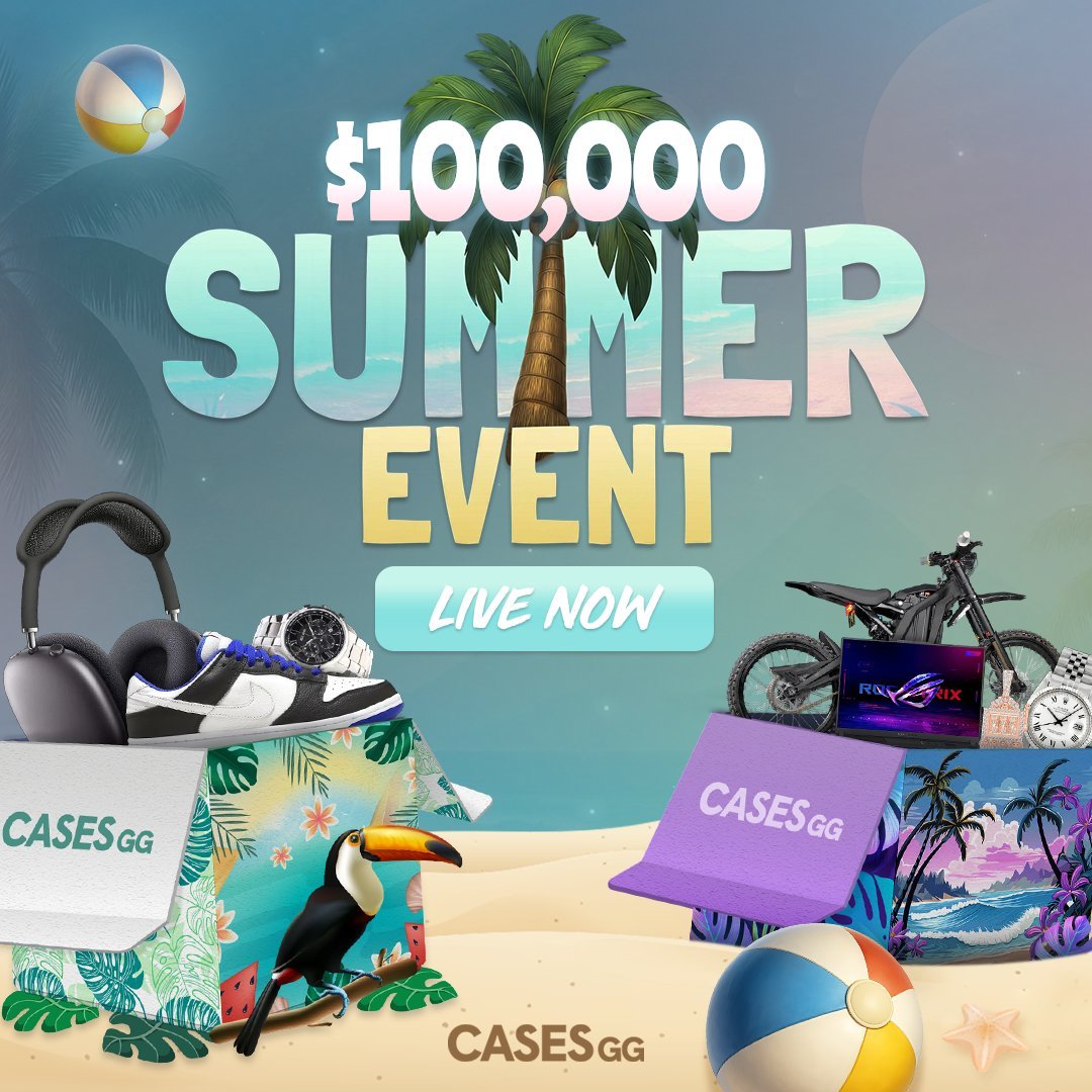 casesdotgg's tweet photo. ☀️🍹 SUMMER EVENT IS LIVE! 🍹☀️

Every $10 wagered gives you a Beach Ball to use in our Summer Raffles! 🎫

Raffles run all summer long:
Every 30 Minutes ⏰ | Hourly 🕐 | Daily 📅 

The more Beach Balls you have, the higher your chances of winning!

Good luck, and enjoy the summer! ☀️🔥