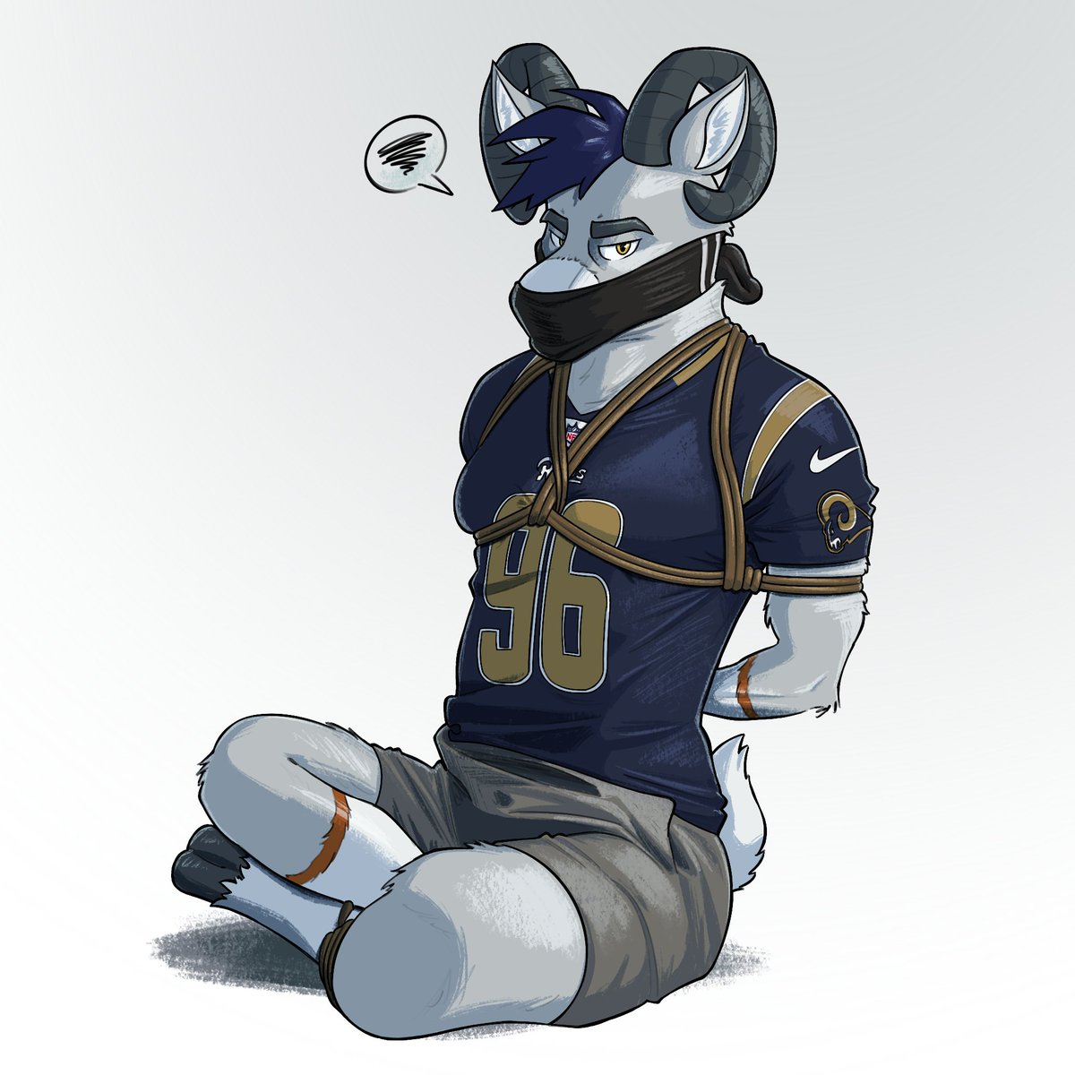 scootscahoots's tweet photo. commission for @/katav.gay on 🦋 of his cutie ram bound and gagged in, fittingly, a rams jersey. thank you for commissioning me! :3 https://t.co/So1AetqgoN