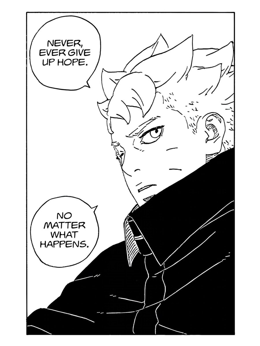 prowlerearth42's tweet photo. So did people read the part where Boruto tells Sarada, 'Never give up HOPE,' right??? 😭

But Boruto's eye is actually called the Star of Hope, a name given by Toneri Ōtsutsuki. He said that when all hope is lost, Boruto will fully unlock the true potential of the Jōgan https://t.co/OMfMrx9bev