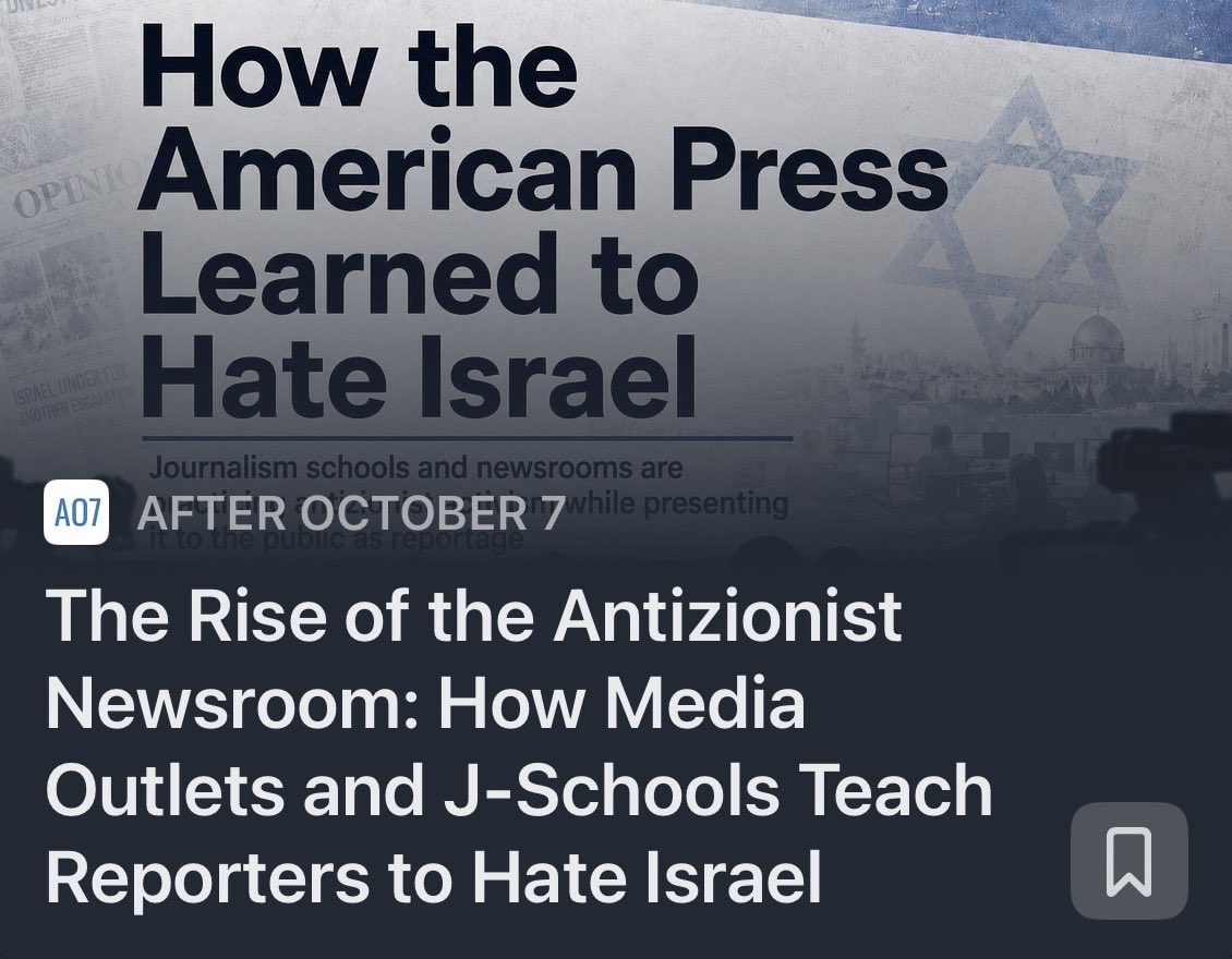 kdeutschjourno's tweet photo. Ask any member of the mainstream U.S. news media if they think the press is covering Israel and American Jews fairly, and they will likely boast of their profession’s commitment to fairness and accuracy.

They are loath to admit the truth, which is that most mainstream reporters covering Israel and Jews today have effectively become antizionist activists — writers and editors who launder Hamas propaganda into what their news organizations call journalism.

It’s no wonder that public trust in the mass media has fallen to 28 percent, according to Gallup’s 2025 survey of confidence in U.S. newspapers, television, and radio.

Nor will it surprise readers of After October 7 to learn that, in the journalism and communications departments of 40 leading American universities, Democrats outnumbered Republicans 20-to-1 among faculty, according to a 2016 Econ Journal Watch study.

The same study found that 60 percent of those departments had no registered Republicans on staff at all.

Read the full AO7 article at https://t.co/TH5WPiNNOA