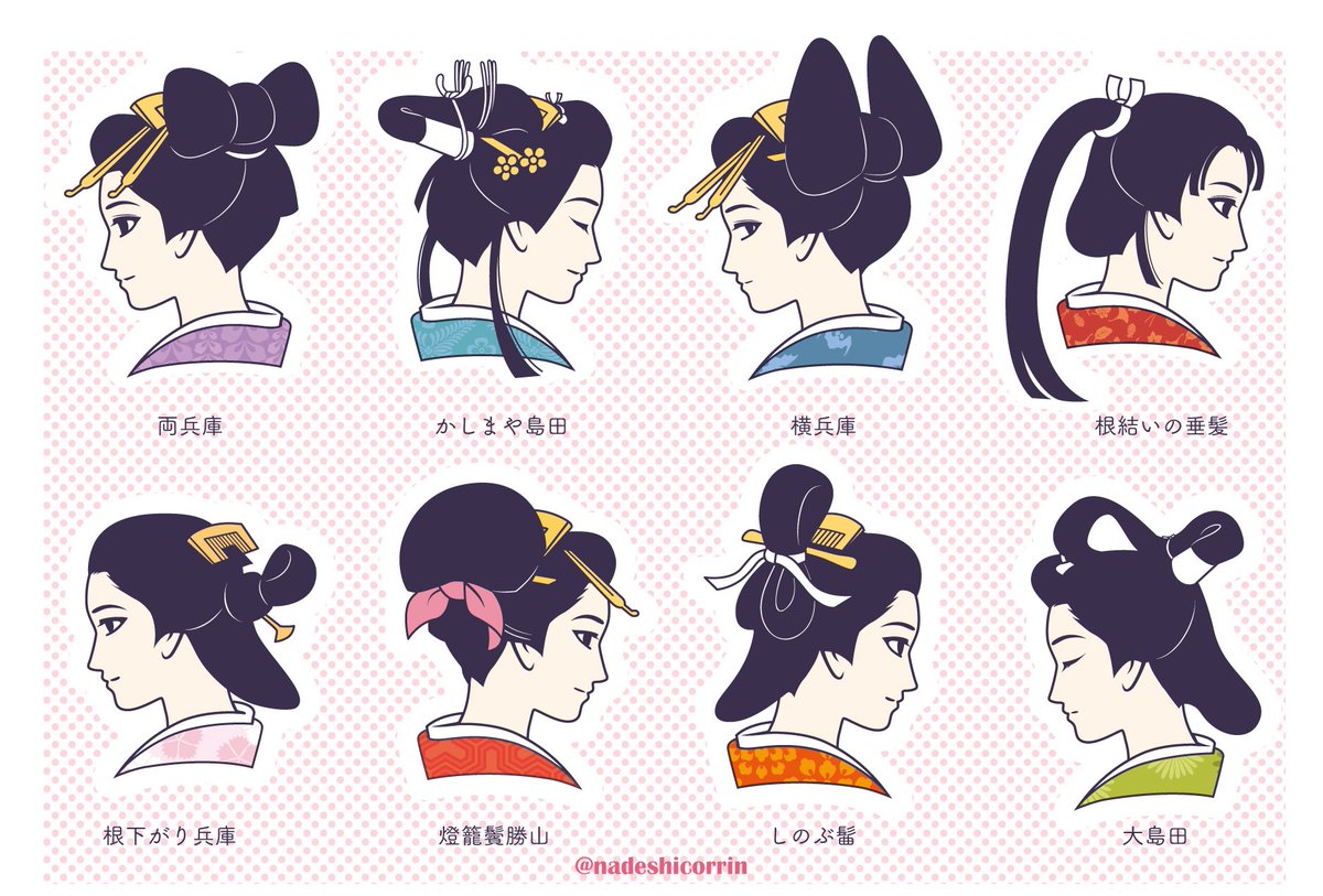 nadeshicorin's tweet photo. 日本髪シール第2弾を作る予定です。今回は遊女の髪型オンリー💇‍♀️やっぱりかわいい。 https://t.co/V7heR6yp1f