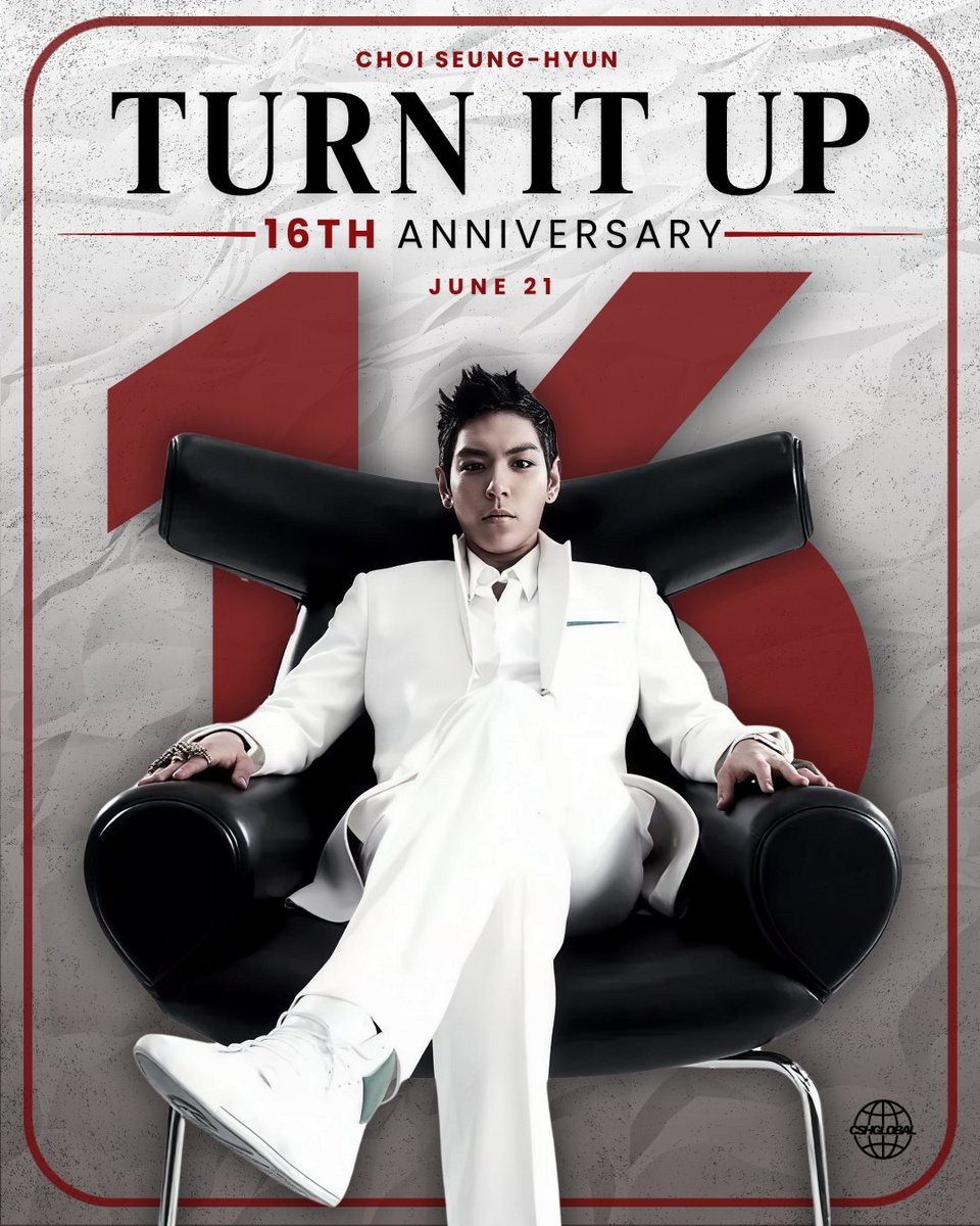 CSHGLOBAL's tweet photo. [ANNIVERSARY] 260621

🎧 16 Years of “Turn It Up” 🎧

Released on June 21, 2010, today we celebrate the 16th anniversary of T.O.P’s iconic track “Turn It Up” — his first official solo release that marked a bold moment in his artistry and helped define a new era of Korean hip-hop and idol rap. Becoming the highest international debut ever at that time for a Korean hip-hop/rap single within the first 24 hours of release, Turn It Up still resonates with fans around the world.

For those of us who have been here for the journey, this song feels like home: a reminder of the artistry, the aesthetic, and the unmatched charisma that Choi Seung-hyun brought to the industry. Forever an icon, forever pushing boundaries. From his first official solo to Another Dimension and beyond — @ ttt never disappoints 😍

Celebrating the legacy and the man behind the music today. History in the making, then and now.

@topspot_pic @topsx_jp_ofc 

#CHOISEUNGHYUN #T_O_P #탑 #최승현 #ANOTHER_DIMENSION
