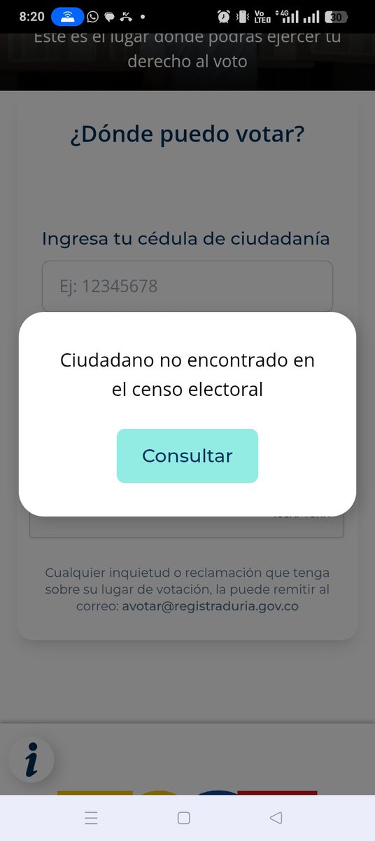 Esnego2's tweet photo. La registraduría me puede explicar por qué me aparece este mensaje cuando consultó mi mesa de votación? Siempre he votado en el mismo luga.  desde que soy mayor de edad he votado muchas veces en el mismo lugar ¿Por que ahora me arroja este resultado? https://t.co/g9jYgUvIrN