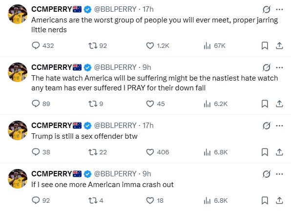 MustBeAlexC's tweet photo. It's been over 24 fuckin' hours since we curb-stomped Australia, and their fans are STILL squatting in our victory like broke-ass tenants who can't afford to leave #rentfree https://t.co/ZL53IRWZ3e