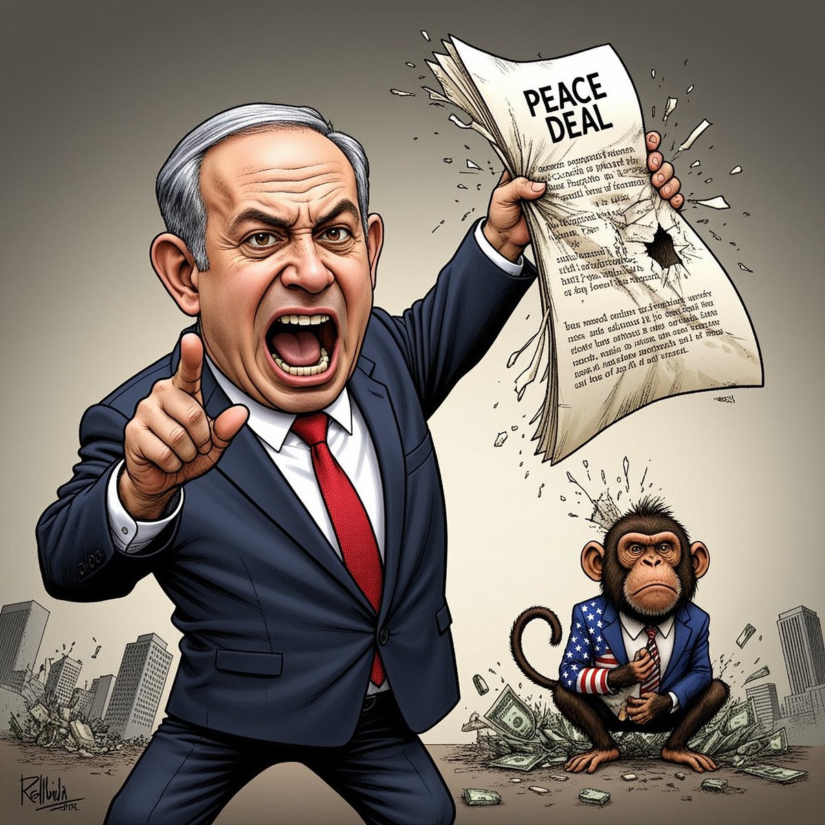 ImEvolution88's tweet photo. Netanyahu : fuck your peace you America. you are my monkey you'll do what I say. I don't care your economy collapses. I don't care if you're goy citizens starving to death #IranWar‌ #TrumpPedófilo #Israël #GazaGenocide‌ https://t.co/eucI9WVCmb