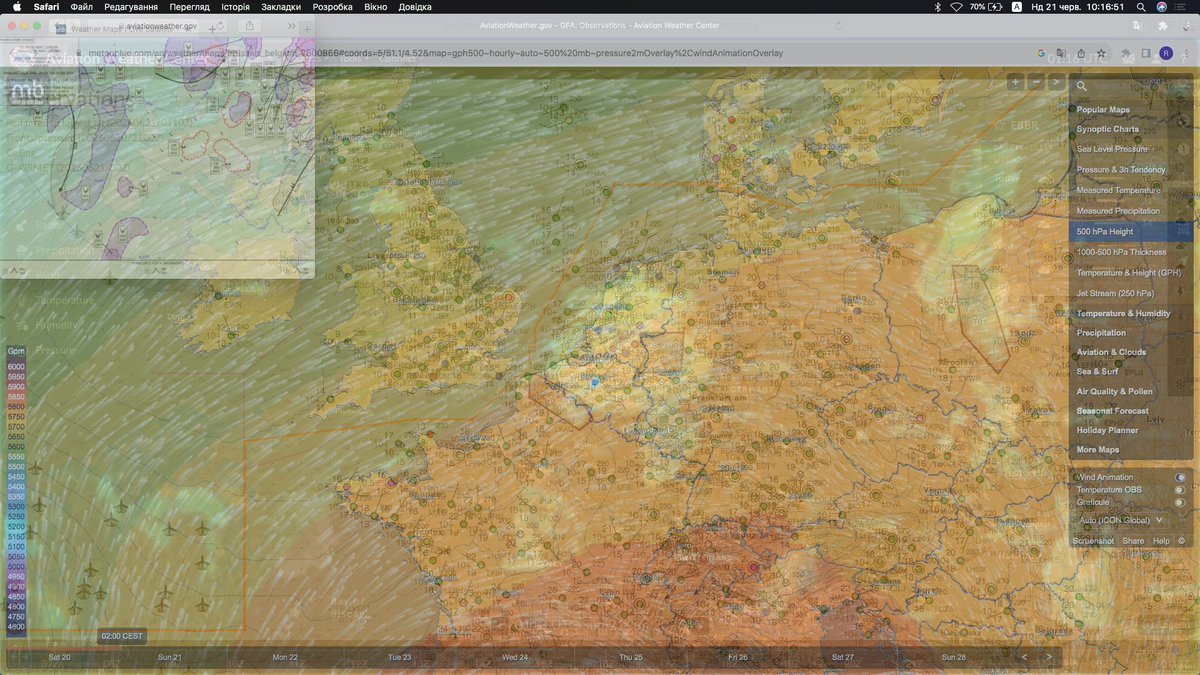 RJt5observatory's tweet photo. 🇧🇪🇫🇷Brussels surface 1000/1000hpa 500hpa Pressures and the 3hours tendency with 500/250hpa Heights                                                   
00xx/01xxZ UTC 21st,June 2026

#meteoBlue                                  

[Sea level Pressure]                  
[Pressures & 3h Tendency]           
[500hpa Height]                                               
[250hpa Jet stream] #meteoBlue                  

Accuweather rainy rader [#P6w #RJt5]
[AWC its expands the display area by displaying its an app using Chrome]
                                
WAFC LONDON PGCE05 06Z-20th as of .PDF
AWC https://t.co/D2gmgOkk4z Vietor aviations Metar's results Skyvector
מידע על מזג האוויר לתעופה בבריסל החמיר באופן זמני.
Текст, наприклад   джерело зображення, в будовано в кожне зображенн