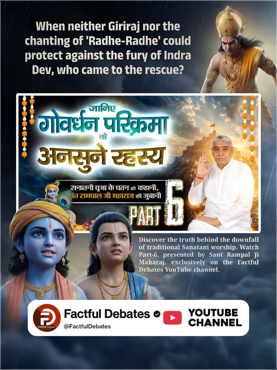RameshD75592620's tweet photo. #गोवर्धनपरिक्रमा_केअनसुनेरहस्य
When neither Giriraj nor the chanting of 'Radhe-Radhe' could protect against the fury of Indra Dev, who came to the rescue
Factful Debates YtChannel https://t.co/GWRAFsvYGF