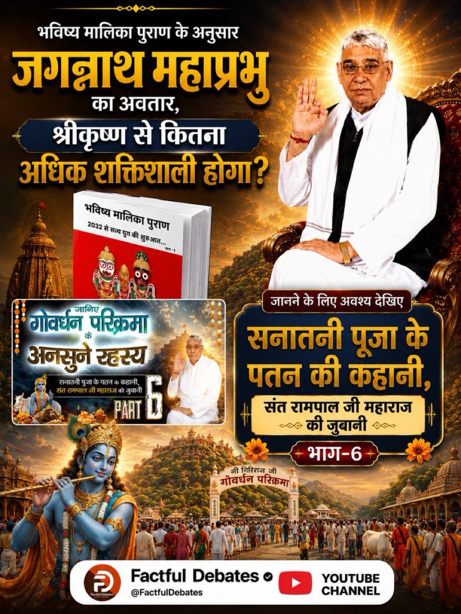 avantika_yadav1's tweet photo. #गोवर्धनपरिक्रमा_केअनसुनेरहस्य
क्या गोवर्धन पर्वत की परिक्रमा से वाकई 84 लाख योनियों से मुक्ति मिलती है, या यह सिर्फ एक भ्रम है?
जानने के लिए अवश्य देखिए सनातनी पूजा के पतन की कहानी, संत रामपाल जी महाराज की जुबानी, https://t.co/lkMZkXKOD0