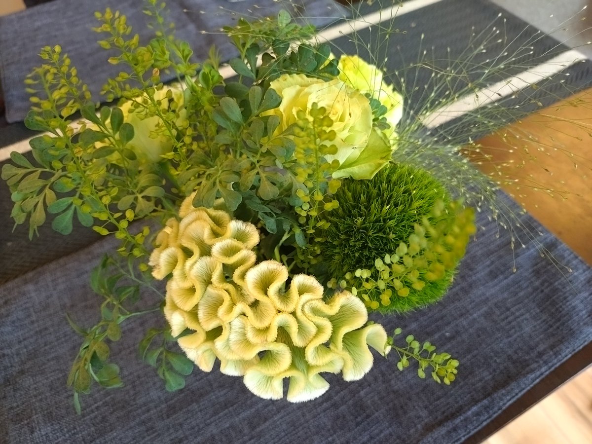kiyojy's tweet photo. マンドリンの演奏会は初めて！という会社のお姉様から頂いたお花を飾るの巻
「名前のイメージで選んでくれたんだな」と家に帰ってから気付いてリアルにこんな顔🥹になった
そして2枚目は差し入れで頂いた大好物の水無月▲
深夜に小躍りしながらむしゃむしゃ食べました（ありがとうございました！） https://t.co/SSwh72ONhF
