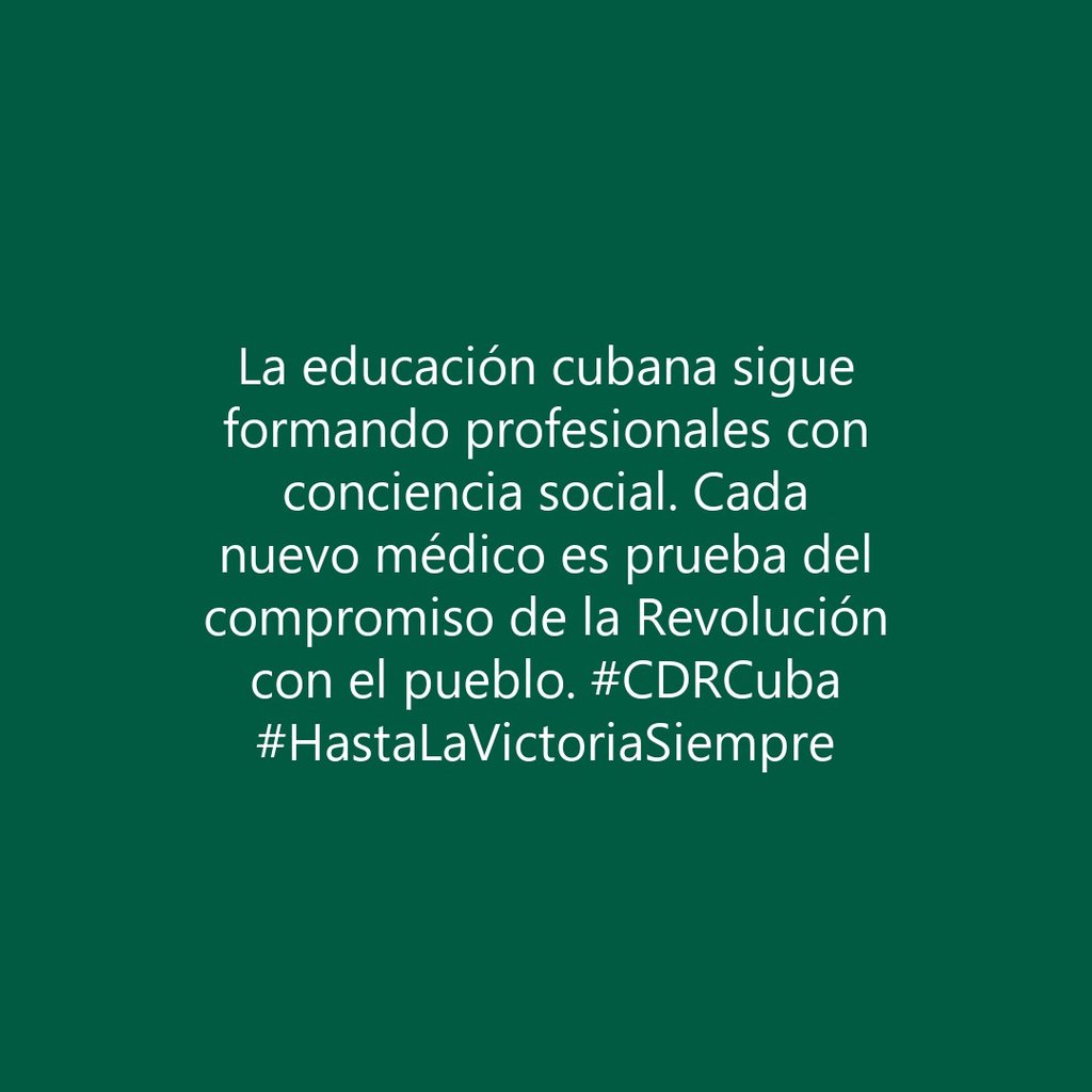 EdelVazquezRod1's tweet photo. La educación cubana sigue formando profesionales con conciencia social. Cada nuevo médico es prueba del compromiso de la Revolución con el pueblo. #CDRCuba #HastaLaVictoriaSiempre https://t.co/70ICfGVSA2