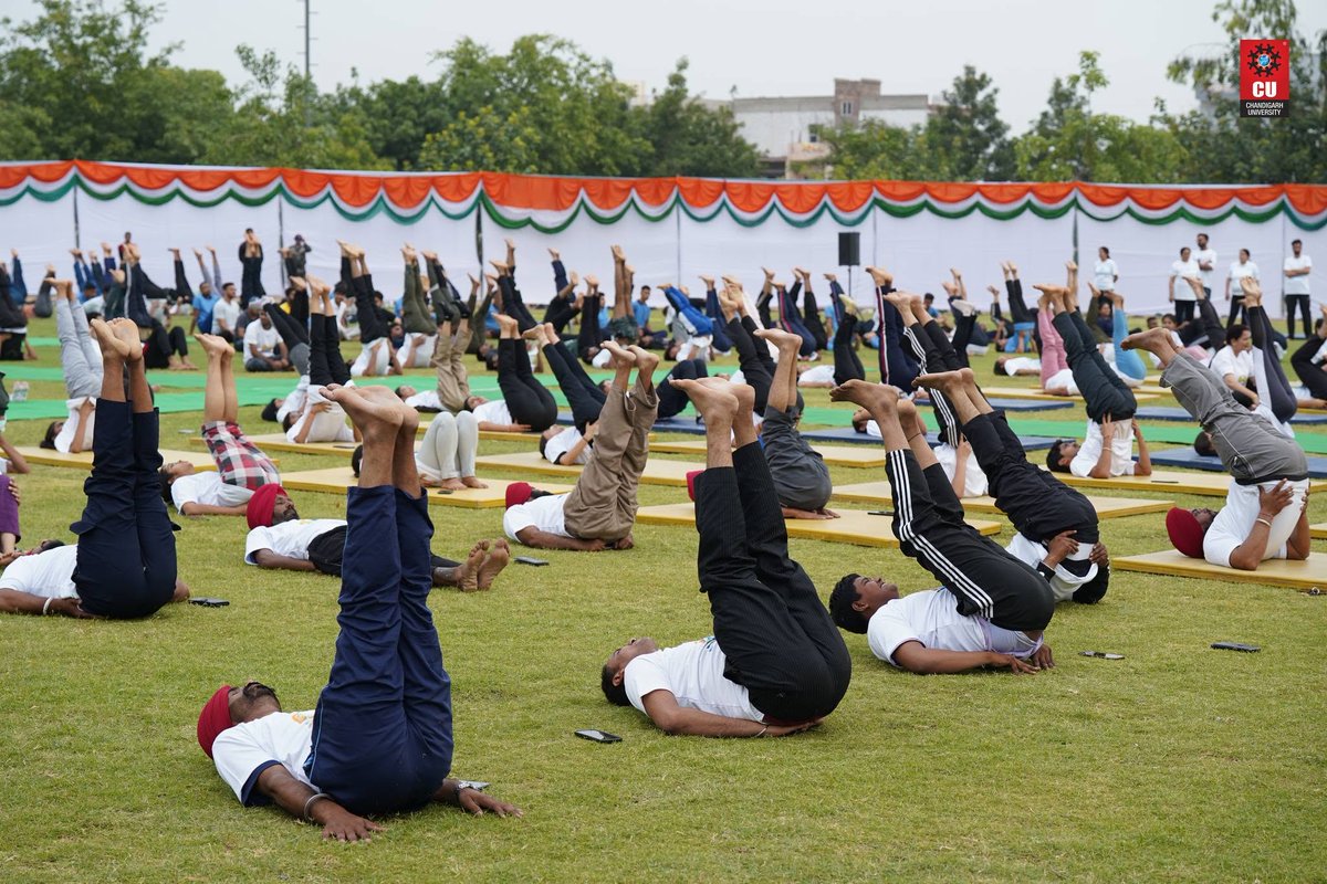 Chandigarh_uni's tweet photo. The International Day of Yoga aims to raise awareness about the numerous benefits of practicing yoga and promote overall health and well-being.

As yoga is a beautiful journey of self-discovery and well-being, today, Chandigarh University celebrated the International Day of Yoga to embrace the ancient practice that unites us in mind, body, and spirit. 

Chandigarh University's celebration of the International Day of Yoga demonstrates their commitment to promoting a healthy lifestyle among their students and the broader community. 

Delve into the visual journey of the International Day of Yoga celebrations at the CU Campus.

#InternationalYogaDay #InternationalDayOfYoga #YogaDay #Yoga #CU #ChandigarhUniversity