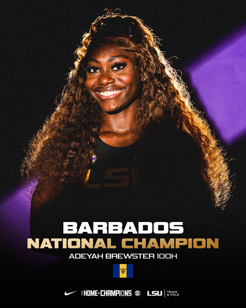 LSUTrackField's tweet photo. Your Barbadian 100H National Champion. 🏆

#TheHomeofChampions https://t.co/arWqU7XgkL