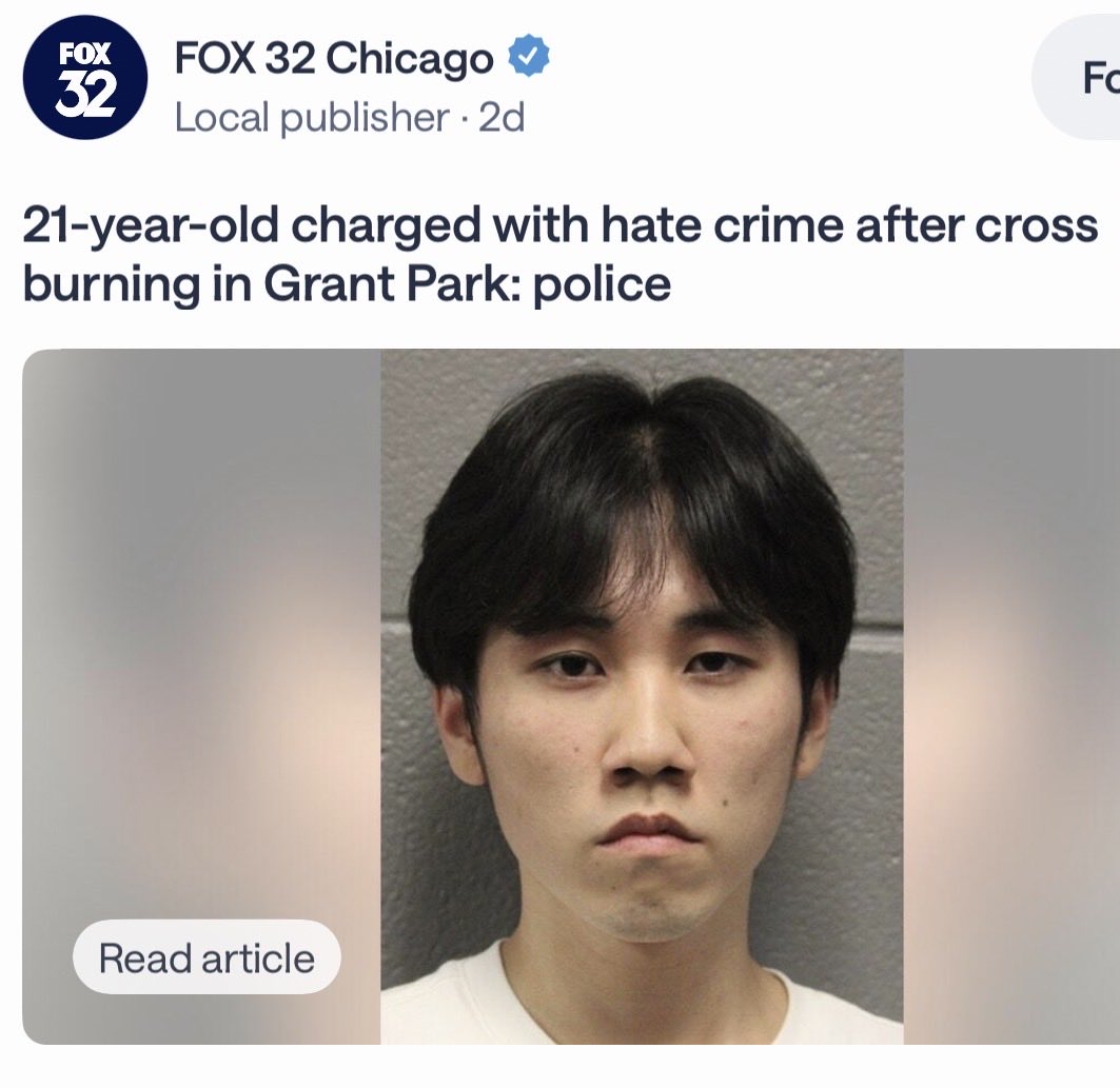 DailyNewsSoup's tweet photo. 21 year old Asian Man burned a cross in #Chicago - A well known hate crime. Weeks ago, another Asian man hunted down a black boy who committed no crimes. #Asians #AsianMan
#BlackPeople be aware that you’re being discriminated against. Stop buying Asian. #NailShops #ChineseFood https://t.co/7dSNYSn8NY