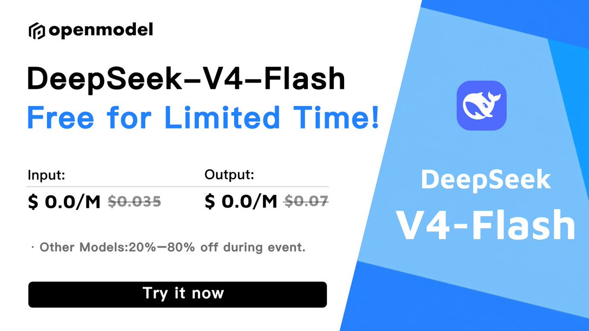 JZiyue_'s tweet photo. Gue udah nyoba sendiri beneran FREE dan responsenya kenceng banget. Setup cuma 3 langkah:

🧪 DeepSeek-V4-Flash — Free Event

Source: @openmodel_

1. Base URL → https://t.co/9d4bWtDTuV
2. Pake API key OpenModel https://t.co/GfxzlYp6qW
3. Model → deepseek-v4-flash

Docs lengkap di tweet aslinya.

Cepet gaspol, cocok buat coding, daily chat, apa aja. Gratis > bayar 🫡