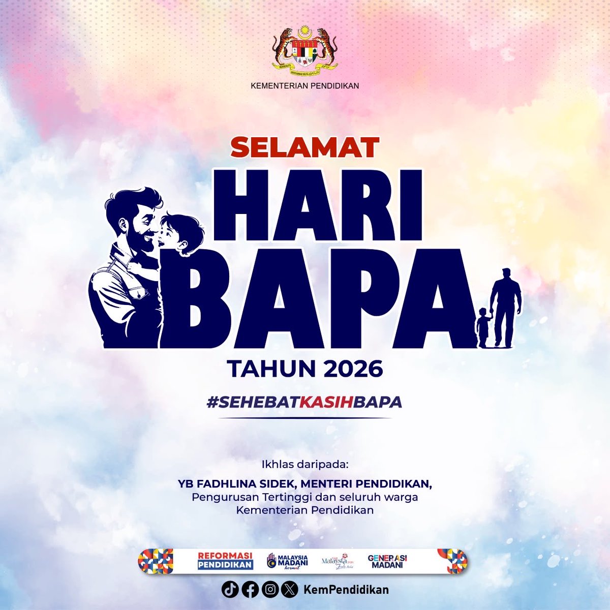 KemPendidikan's tweet photo. Selamat Hari Bapa kepada semua yang bergelar bapa🌷

Hari Bapa bukan sekadar sambutan, ia adalah penghargaan buat wira keluarga yang menjadi tonggak kekuatan, pelindung dan pencetus inspirasi setiap hari. https://t.co/grq6uk13e6