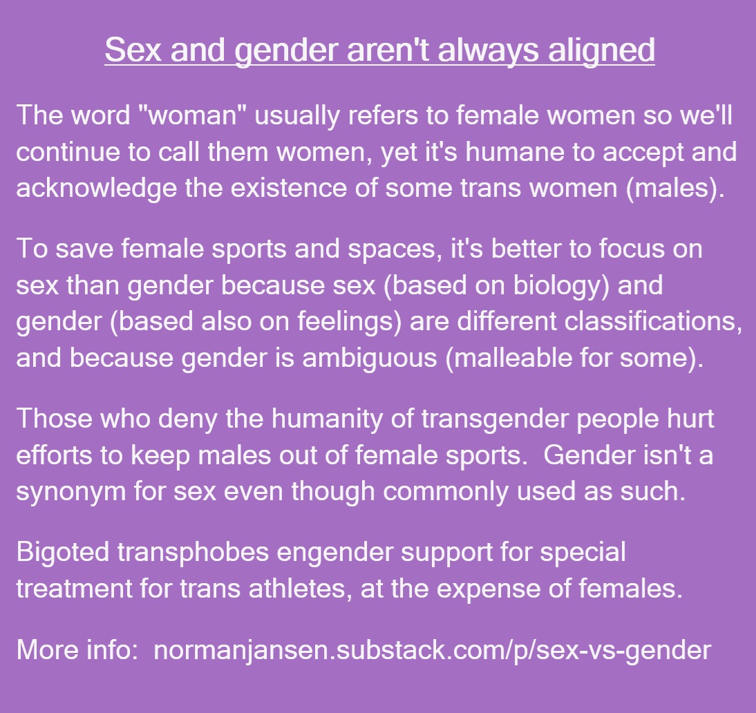 nbjansen's tweet photo. You're misreading the Venn diagrams. The one on the left is GENDER (woman/man) not sex (male/female).  The one on the right is SEX and people are either one or the other.  Sex and gender are not the same classifications even though as the gender diagram shows, gender aligns with sex for most people.  But not all.  Nothing muddy about the set theory shown.  https://t.co/PL9ChpcTZ4