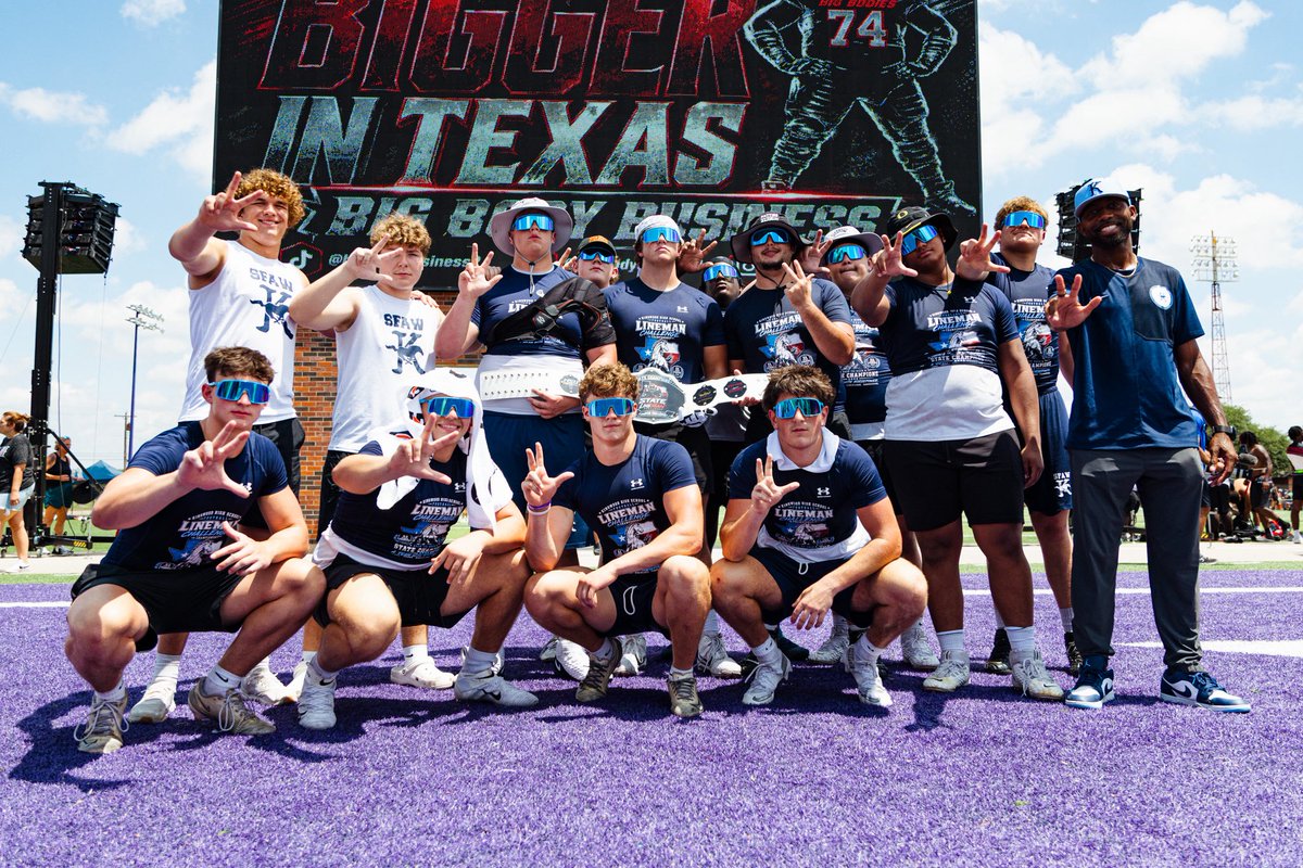 KHSMustangFBall's tweet photo. Congrats to our BIG SKILL for completing a 3 Peat winning the @HSUCowboys 2026 6A State Championship Lineman Challenge in Abilene,TX! A huge thank you to Hacienda Palomaβs Kingwood and @oakley for sponsoring our student athletes! #AlwaysCompete #NorthStar #ONLYUS #Champions https://t.co/RWWUCjn57B