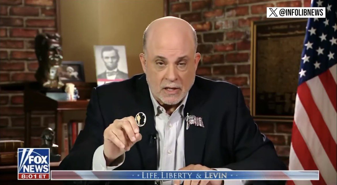 ImperiumFirst's tweet photo. Mark Levin’s flag pin grows the more he wants America to support Israel lmaoo https://t.co/8MxtmFzhYm