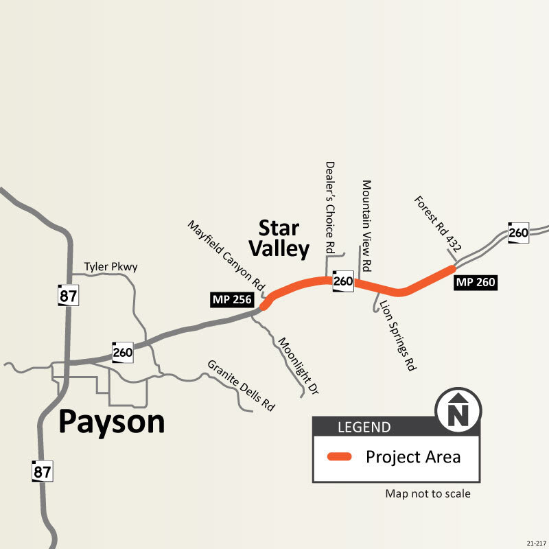 ArizonaDOT's tweet photo. Star Valley drivers: From 3:30-8 a.m. on Sunday, June 22, State Route 260 will be restricted east of Payson as crews continue preparing the job site for the SR 260 Lion Springs project.

More: https://t.co/ANKvmFgXSH
Project info and email alert sign up: https://t.co/STnsKyy8so https://t.co/wm89DXlSZw
