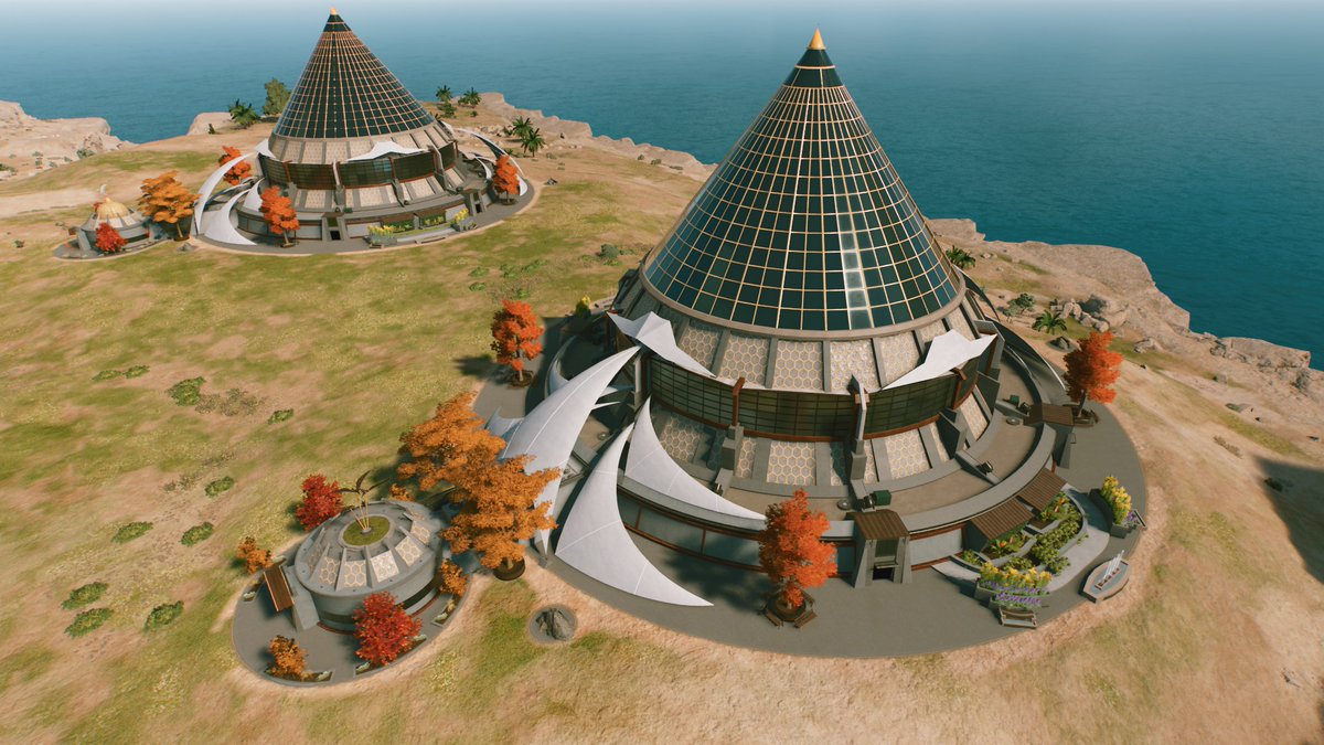 tarbos6's tweet photo. Just uploaded my first two Jurassic World Evolution 3 builds. The Sky Passage Innovation Center, and the Aquatica Lagoon Viewing Gallery. https://t.co/v61Y3HDThM