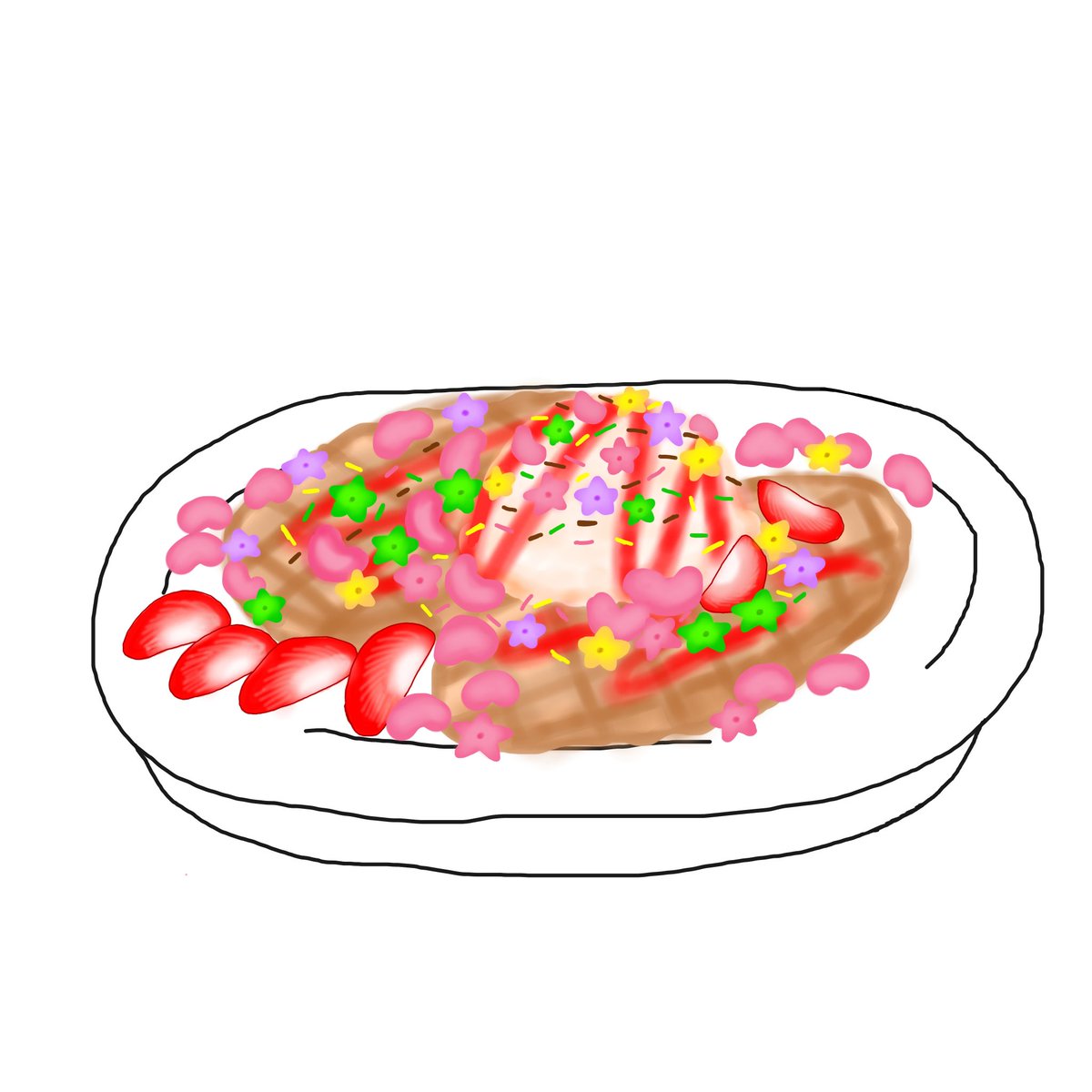ayuarsymel's tweet photo. #reuploaded Todayโs art: Croffle with ice cream, strawberry sauce, strawberry slice, & cereals.
Drawn using ibisPaint X App.
#ayuarsyart https://t.co/Xi8No4f8PA