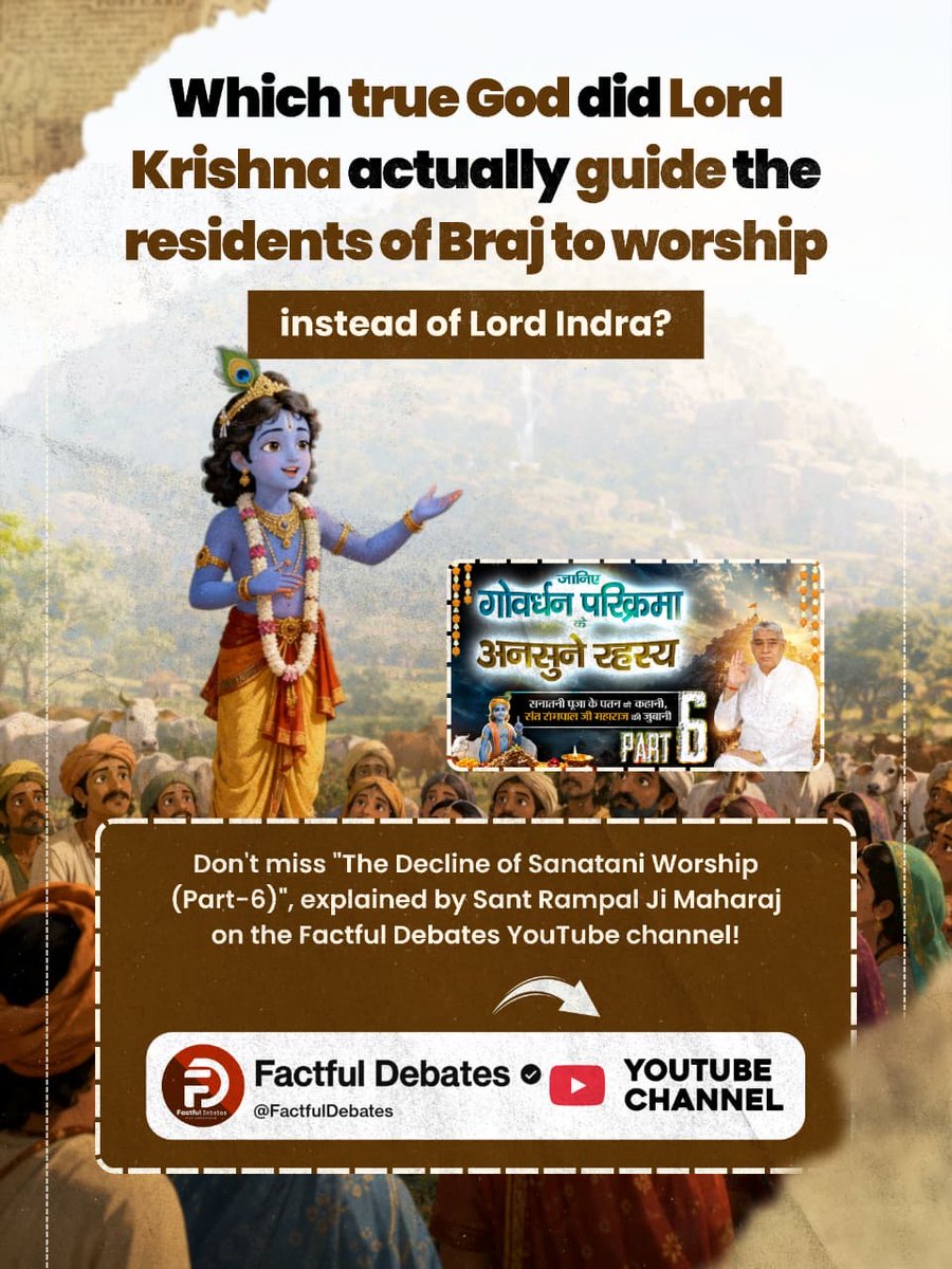Tinku810M's tweet photo. #गोवर्धनपरिक्रमा_केअनसुनेरहस्य
Which True God did Lord Krishna actually guide the residents of Braj to worship instead of lord Indra ?
To know more watch

Factful Debates YtChannel https://t.co/s7IuONJo0r