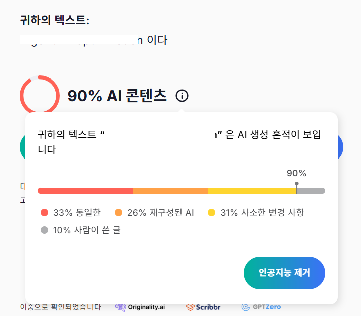 youtu_03's tweet photo. 취준하는 트친님들이 꼭 알아줬으면 하는 게 있는 게
트친님이 쓴 이력서
기업들이 ai검사기를 무조건 돌려본다는 거 알고 계셨으면 좋겠음 이건 진짜임 왜냐하면 1인 기업이나 다름 없는 저도 편집자 뽑을때 ai검사기를 돌려보기 때문임

1000자 미만, 자유형식으로 유튜브 편집에 대한 이력과 어떤 일을 했는지 써달라 말하는게 제가 요청드리는 자소서의 전부인데 그것 마저도

ai검사기 돌려보면 10% 나오는 분이 계시고
사진처럼 90% 나오는 분이 계심

그러니까 다들 이력서 자소서 쓸 때 한번이라도 ai검사기에 자기가 쓴 글을 돌려봤으면 좋겠음. 광고같이 보일지도 모르겠으나 절대 광고 아니라 뤼튼 ai이력서 검사라고 있는데 이거라도 한번 돌려보길 추천드려요

광고면 지금 당장 벼락맞아 죽고 다음생이 있다면 다음생에도 벼락맞아 죽겠습니다 진짜임. 취준 트친님들 저거 한번씩 꼭 돌려주세요ㅠ