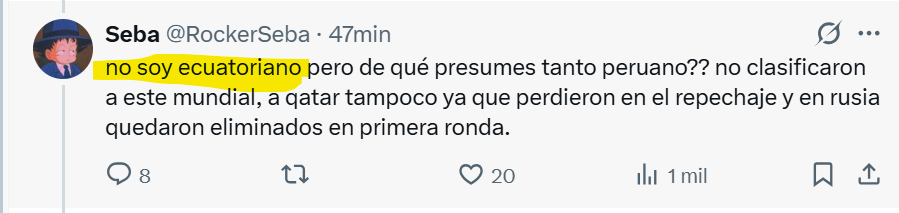RockerSeba's tweet photo. @FabrizioAl23 @fabrimuni @albertflown @LaTri Si que no sabes leer cierto?? jajaja mi selección ha llegado a ocupar un 3er lugar, soy Chileno y a ti no te voy a preguntar de tu selección mira que te veo algo acomplejado, peruano pero con una portada celebrando campeonato de otro país jajajaj https://t.co/ctxYD6tRbl