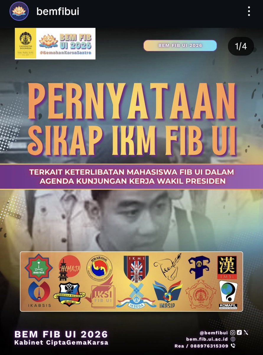 bismillahyuk_'s tweet photo. 🚨 JUST IN: Daffa Ulhaq, Mahasiswa FIB UI yg ikut kunjungan kerja Gibran ternyata TIDAK mewakili organisasi Mahasiswa UI, bahkan tanpa persetujuan &amp; kewenangan FIB UI.

Itu merupakan keputusan pribadi Daffa sendiri.

Wah, pengkhianat kah? Jd Mahasewa? 🤯🫢 #IndonesiaGelap https://t.co/x7oTrbpZQ0