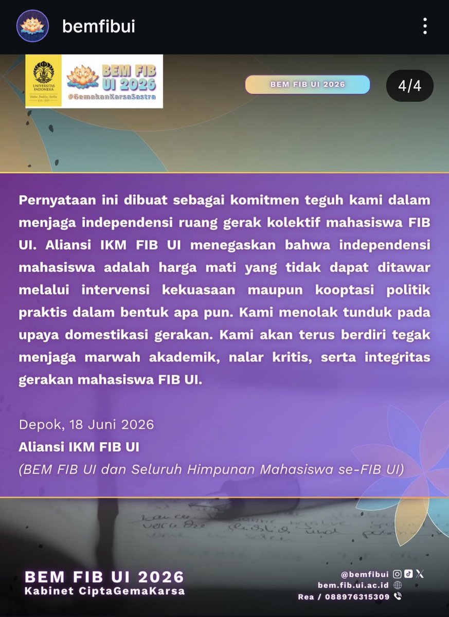 bismillahyuk_'s tweet photo. 🚨 JUST IN: Daffa Ulhaq, Mahasiswa FIB UI yg ikut kunjungan kerja Gibran ternyata TIDAK mewakili organisasi Mahasiswa UI, bahkan tanpa persetujuan &amp; kewenangan FIB UI.

Itu merupakan keputusan pribadi Daffa sendiri.

Wah, pengkhianat kah? Jd Mahasewa? 🤯🫢 #IndonesiaGelap https://t.co/x7oTrbpZQ0
