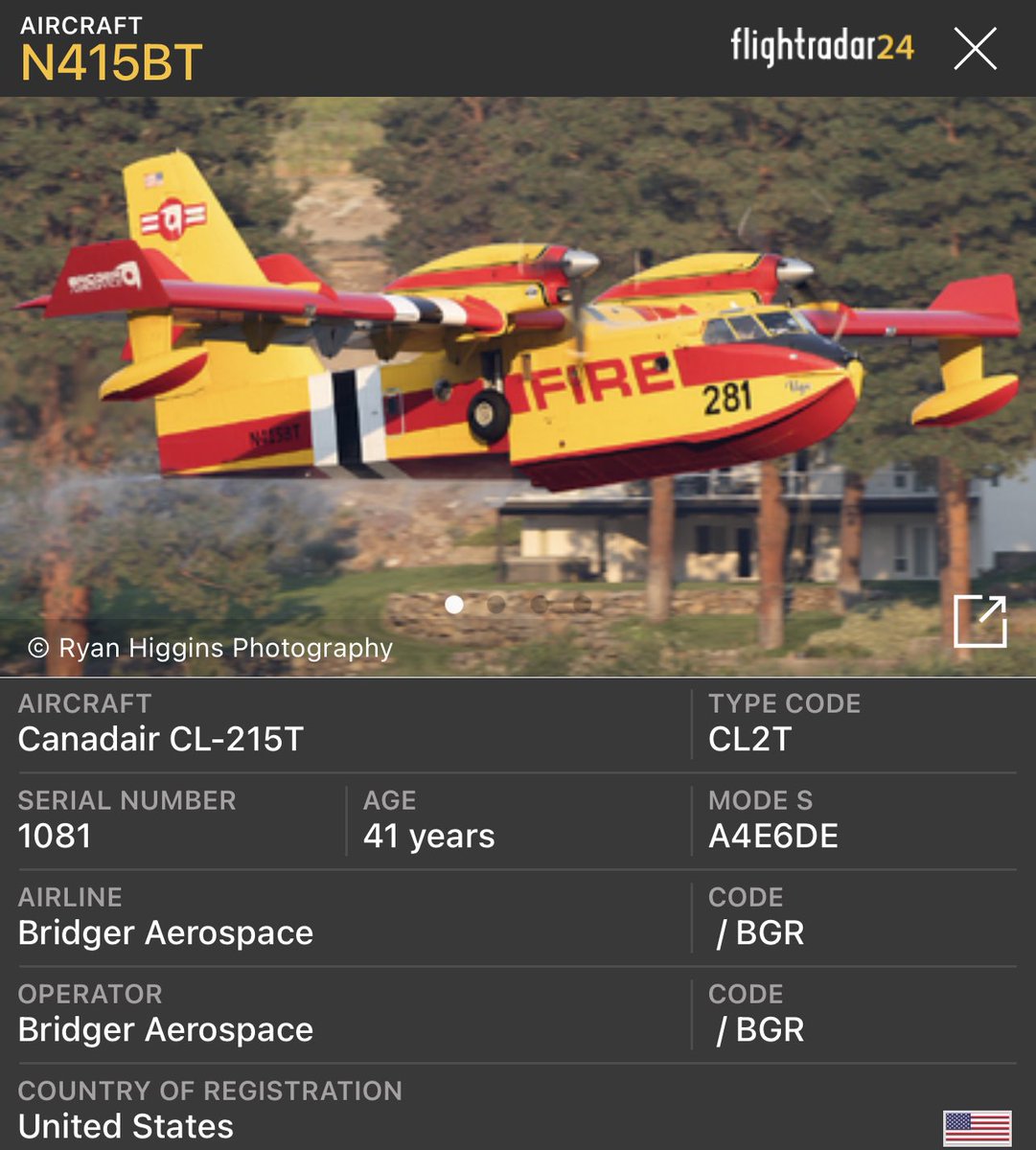 SLCScanner's tweet photo. #Provo A notable arrival this afternoon at Provo Airport (PVU) was Canadair CL-215T #SuperScooper (N415BT), a 41-year-old amphibious water bomber operated by Bridger Aerospace. This aircraft, which flew in from Pasco, Washington, is a rare sight in Utah for fire suppression operations. It is possibly going to assist with the #IronFire starting tomorrow. 
I’ll continue monitoring and post further developments. #AviationNews