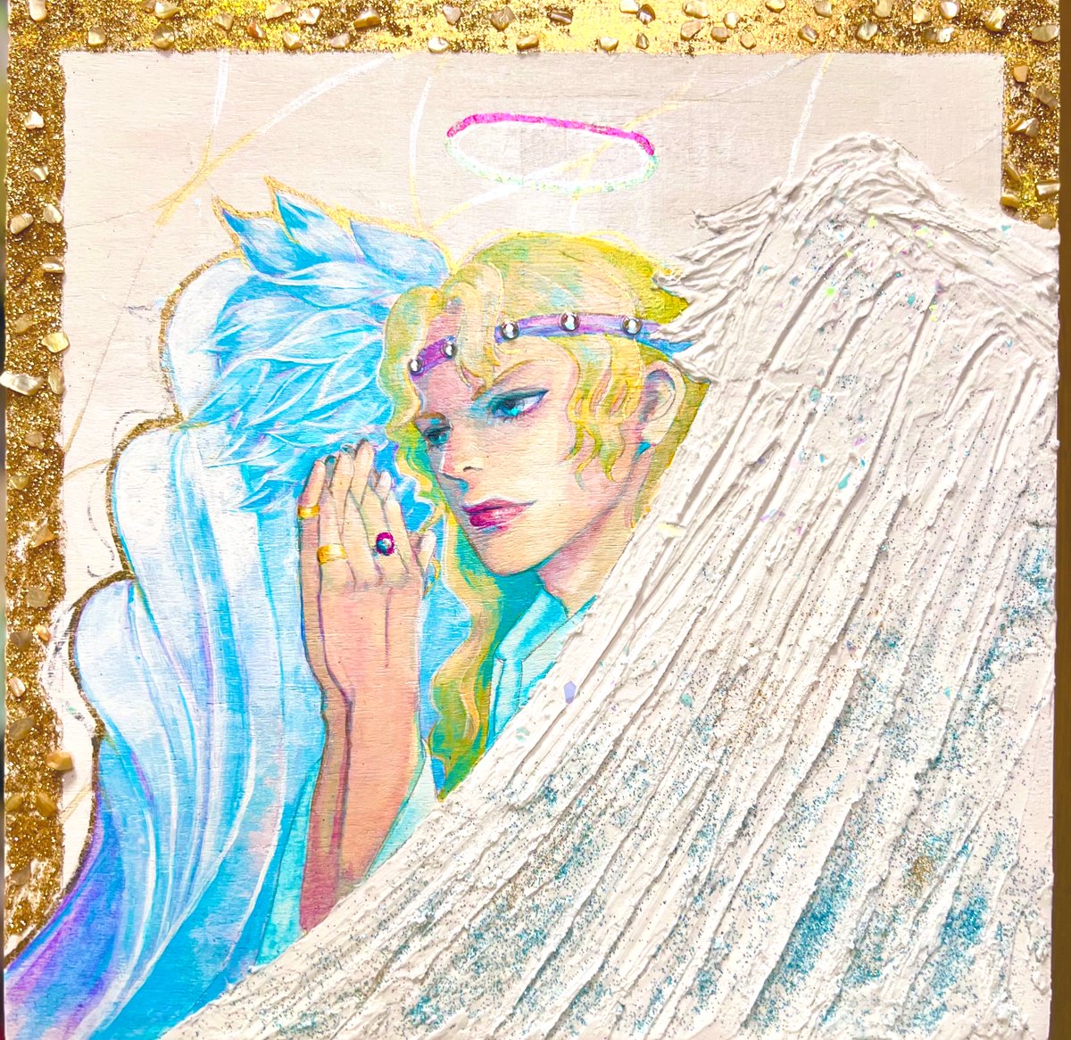 ikemendaisuki4's tweet photo. BOJIさんの企画展
【天使と悪魔展】
に参加いたします😇😈💗
IKEは2点出品✌️
20cm角ウッドボードにハク、ラメ、ビーズをあしらった渾身のクラフト絵画！
是非原画でご堪能くださいまし🤗
 
会期6/27（土）～7/5（日）
OPEN14～19時
※29.30日お休みです
BOJI  HAIR＋GALLERY
東京都渋谷区東2-18-6  松岡ビルB1、2F
 #アクリル画