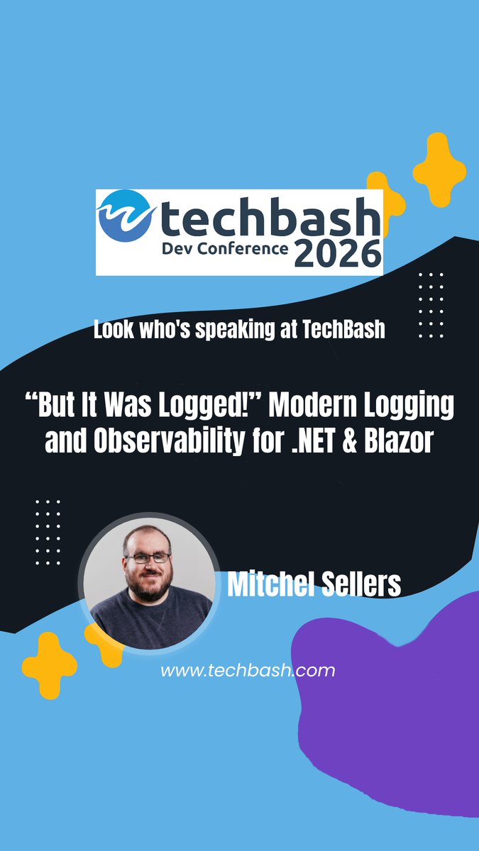 mitchelsellers's tweet photo. Confused by #logging with .NET applications?  Want to make your logs work for you?  Come to my talk at @TechBash October 13-16 and tame those logs and gain amazing insight! #dotnet #mvpbuzz https://t.co/zLYRC4zUIh https://t.co/TcuZGBJe6G