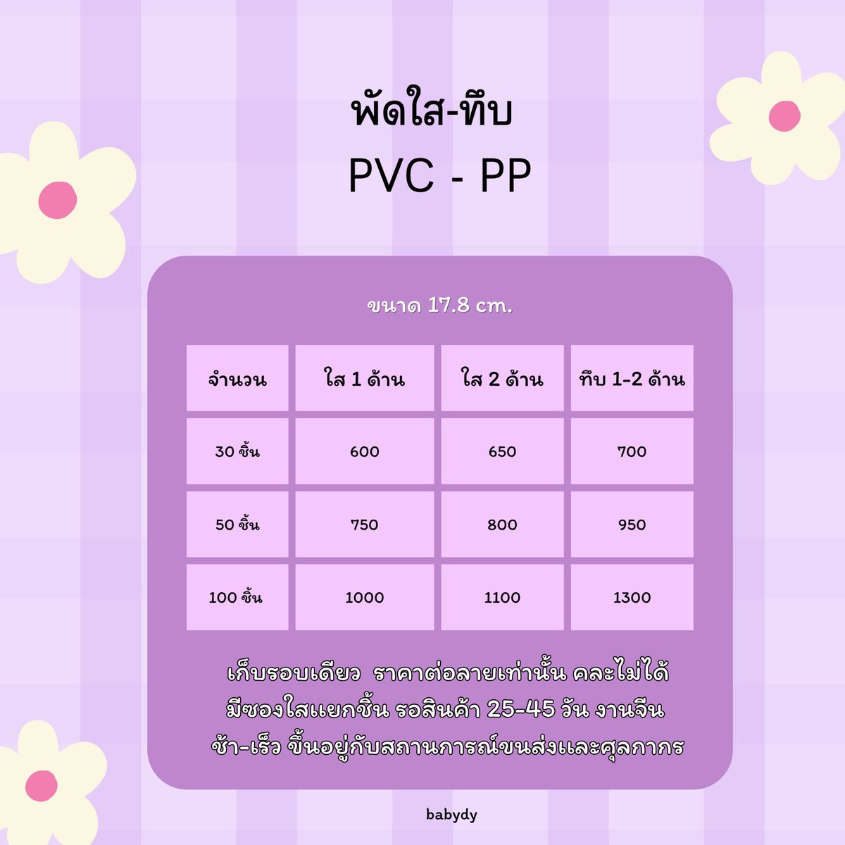 dy0020's tweet photo. ★ รับผลิต พัดใส พัดทึบ

⸝ ⸝ พัดใส pvc : พิมพ์หนึ่งด้าน 
⸝ ⸝ พัดทึบ pp : พิมพ์หนึ่ง-สองด้าน 

𓏸 ขนาด 17.8 cm 
𓏸 ไดคัทตามรูปทรง/ทรงกลม 
𓏸 ราคาต่อลาย คละลายไม่ได้
𓏸 มีซองใสแยกชิ้น

🚫 ไม่มีปิดรอบ (ไม่รับงานเร่ง)
📦 ผลิตโรงงานจีน รอของ 25-45 วัน~
⭐️ เก็บเงินรอบเดียว

สอบถาม/สั่งทำ dm 💌 
#รับทำของแจก #รับทำgiveaway