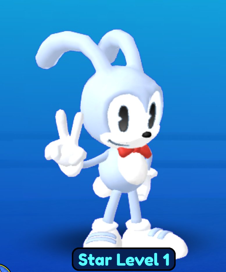 wg_alen's tweet photo. Sonic's original concept, Rabbit is now in Sonic Speed Simulator!

He mostly uses Classic Sonic's animations, but has a few unique ones made just for him. His spawn animation has him do his victory animation from Sonic Superstars, with the addition of him pointing at the sky, like Sonic's victory animation in Sonic Mania. 

His Menu Pose is also from his victory animation from Superstars.