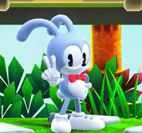 wg_alen's tweet photo. Sonic's original concept, Rabbit is now in Sonic Speed Simulator!

He mostly uses Classic Sonic's animations, but has a few unique ones made just for him. His spawn animation has him do his victory animation from Sonic Superstars, with the addition of him pointing at the sky, like Sonic's victory animation in Sonic Mania. 

His Menu Pose is also from his victory animation from Superstars.