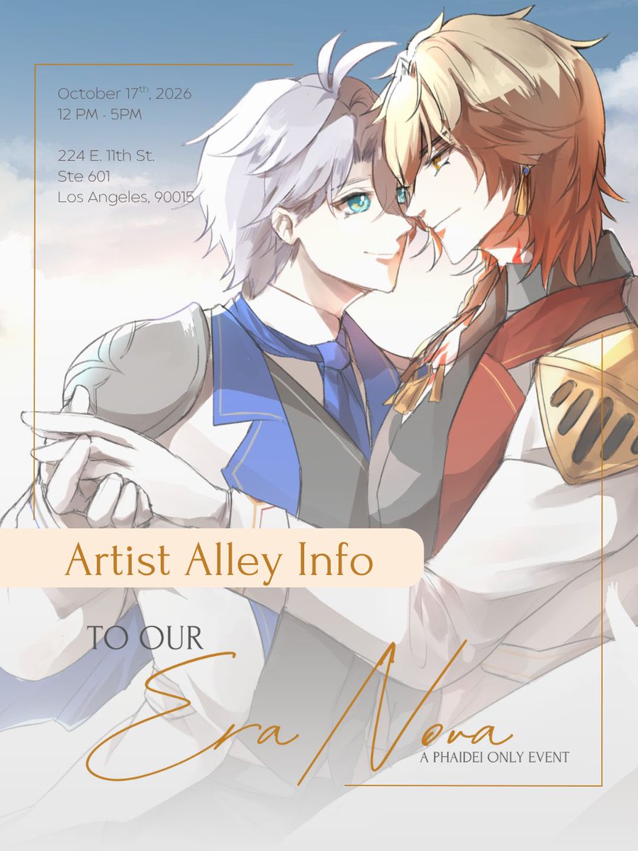 Phaideisocal's tweet photo. Let the wedding planning begin! 

Our Artist Alley applications for To Our Era Nova: A Socal Phaidei Wedding Event will be opening in one week! Please make sure to check out our carrd for all the important  info!

https://t.co/JRZW0lZ0dB

#phainon #mydei #ファイモス #厄敌 https://t.co/yAXThpLx1o